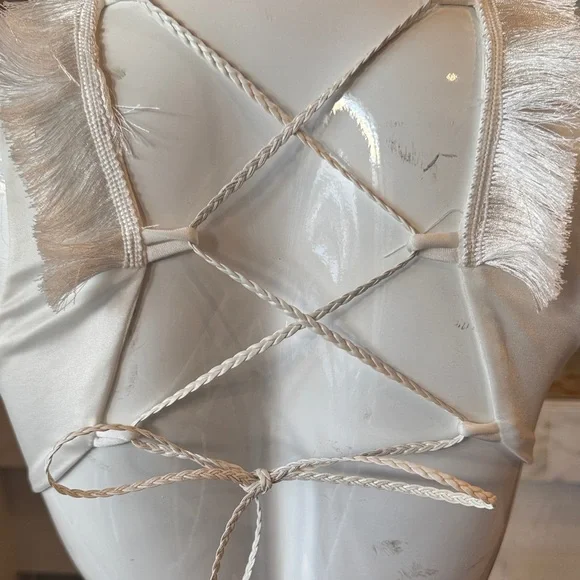 12th Tribe Helena White Mesh Cutout Laceup Back Maxi Dress Size - Picture 10 of 16